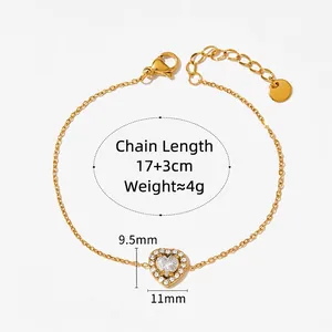 Elegant gold-plated stainless steel chain bracelet with sparkling heart zircon pendant