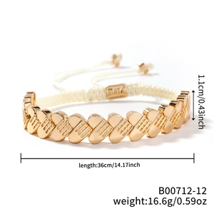 Detailed view of woven heart bracelet with dimensions 36cm length and 1.1cm width