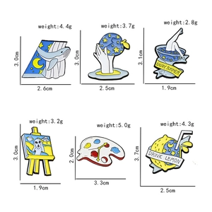 Set of 6 creative enamel alloy brooches featuring artistic pins like starry whale and palette