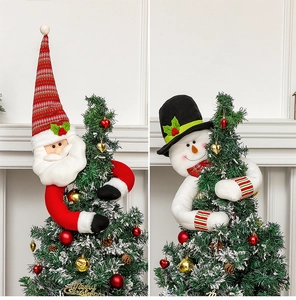 Festive Santa and Snowman hugger tree toppers for home Christmas tree decorations
