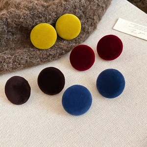 Retro Round Button Earrings Velvet Flocking Fabric With 925 Sterling Silver Earring Post Minimalist Winter Jewelry For Women