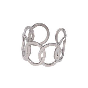 Minimalist silver interlocking multi-link open ring for women in polished finish