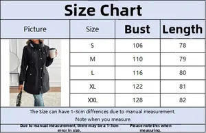 Detailed size guide table for women's long hooded jacket with bust and length in cm