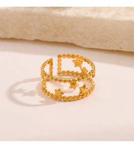 Macro shot of 18K gold plated hollow star ring featuring delicate beaded edge detailing