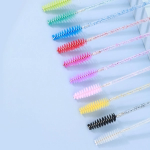 Glitter handle disposable eyelash brushes with colorful spiral heads for makeup styling