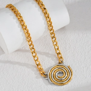 18K gold stainless steel industrial spiral pendant necklace with textured cubic chain