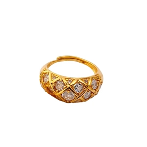 24k gold plated open ring with matelassé quilted texture and sparkling zircon stones