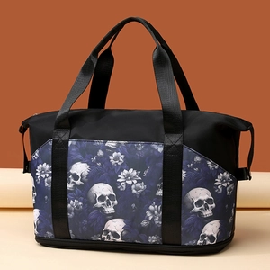 Borsa Da Fitness Di Grande Capacità Con Teschio Gotico E Fiori Separazione Secco Umido Yoga Palestra Borsa Da Viaggio Uomo Donna