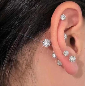 Elegant silver zircon laser ball stud earrings with minimalist crystal sphere design
