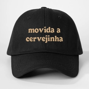 Adjustable black cotton baseball cap with gold movida a cervejinha embroidery