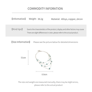 Detailed specifications showing 38.2g weight and zircon alloy material for layered necklace