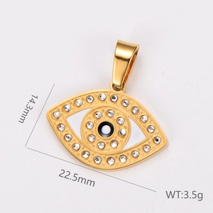 Détail du pendentif œil maléfique doré 18 carats avec cristaux et dimensions 22,5x14,3mm