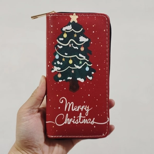 Festliche rote Weihnachts-PU-Leder Geldbörse mit Reißverschluss und Baum-Motiven