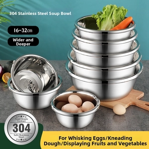 Deep 304 stainless steel mixing bowl set with embossed SUS 304 food-grade stamp details