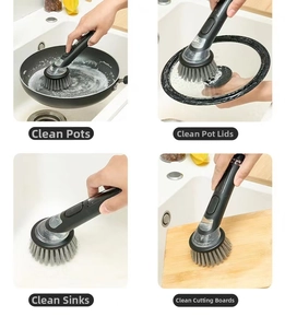 Détails de la brosse de cuisine nettoyant poêles, couvercles, éviers et planches à découper