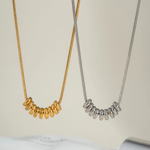 Stainless Steel Necklace Multiple Small Rings Pendant Snake Bone Chain Waterproof Anti Allergy Elegant Minimalist Jewelry For Women