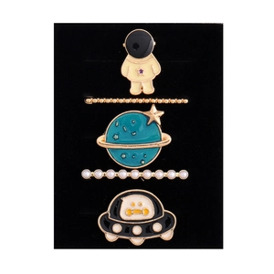 Set of 5 astronaut theme charms for silicone watch bands with gold finish and pearls