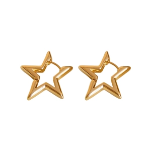 Elegant gold hollow star hoop earrings with a minimalist polished metallic finish