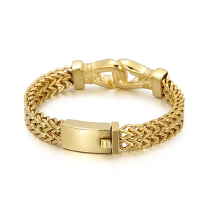Polished gold double-row dragon scale chain bracelet with secure rectangular clasp