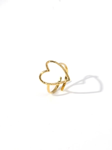 Detailed close-up of 18k gold plated butterfly ring featuring unique hammered metal texture