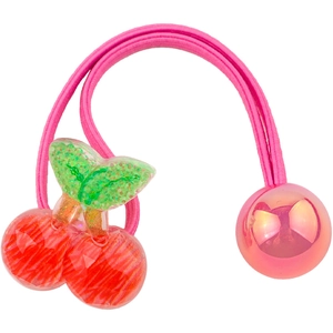 Elastico per capelli rosa con ciliegia glitterata e perla per bambina