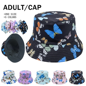 Butterfly Print Bucket Hat Cotton Wide Brim Reversible Sun Protection Outdoor Summer Fisherman Cap For Women