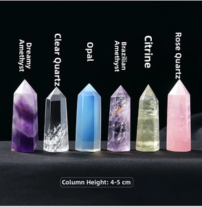 Set of 6 assorted hexagonal crystal points including amethyst and quartz, 4-5cm height
