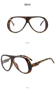 Detail view showing positive and side angles of demi leopard oversized cycling sunglasses