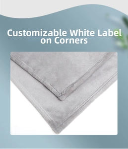 Macro shot of light gray flannel blanket showing soft texture and reinforced stitched edge
