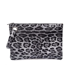 Fashionable leopard print envelope clutch bag in dark grey leopard pattern for women