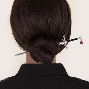 Vintage Sword Hair Stick Alloy Chinese Ancient Style Hair Fork With Red Teardrop Gemstone Pendant For Women Retro Jewelry
