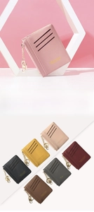 Multi-slot PU leather coin purse with zipper and metal key hook in various colors