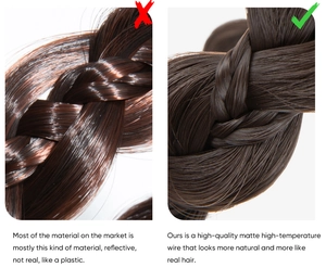 Comparison showing high-quality matte synthetic hair braid versus shiny material
