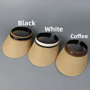 Detailed comparison of straw visors with black, white, and coffee leather trim