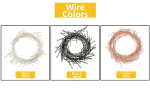 Detailed view of silver, black and copper wire options for LED fairy string lights