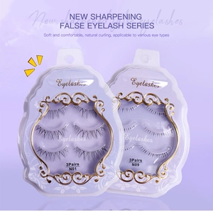 Detail of 3-pair tapered false eyelashes with clear bands in N01 and N09 styles