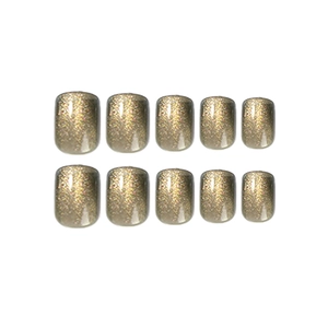 Gouden cat-eye press-on nagels set met glitters in een korte vierkante-ronde vorm
