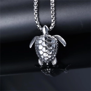 Sea Turtle Pendant Necklace Stainless Steel Animal Shape Gothic Punk Fashion Jewelry For Men Women Silver Tone