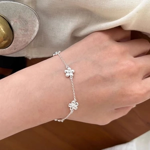 925 Sterling Silver Bracelet Flower Charms Hollow Out Polished Chain For Women Minimalist Sweet Jewelry