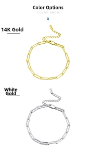 Detail of S925 sterling silver paperclip bracelets in 14K gold and white gold plating