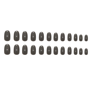 Glossy ice grey medium-long press-on nails set with 24 pieces in minimalist style