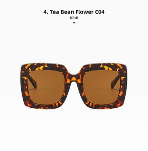 Detail view of fashion oversized square sunglasses in demi finish with tea lenses C04