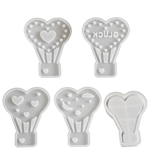 5-piece hot air balloon resin mold set with heart patterns and Glück text for DIY night lights