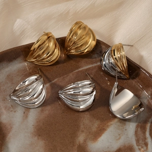Polished 316 stainless steel earrings with creative textured ripple design in gold and silver