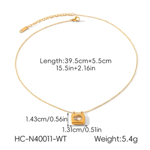 Detailed size chart for 18K gold plated zircon pendant necklace with measurement info