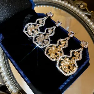 Hollow Rose Hulu Dangle Earrings With 925 Sterling Silver Earring Post Copper Zircon Inlaid Luxury Elegant Jewelry For Women