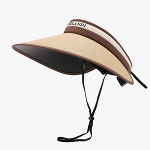 Foldable women's straw sun hat with wide brim and adjustable chin strap for outdoors