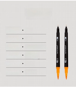 Detail view of dual tip watercolor pen showing 1-2mm brush tip and 0.4mm fine tip