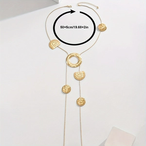 Detail of gold hammered disc necklace with adjustable 50+5cm chain on white background