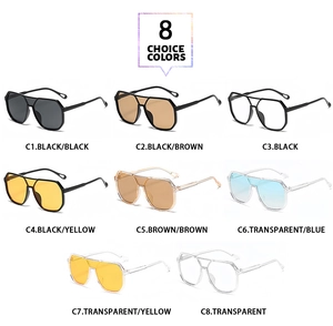 Eight colors of polygon double-bridge sunglasses including black, blue and brown